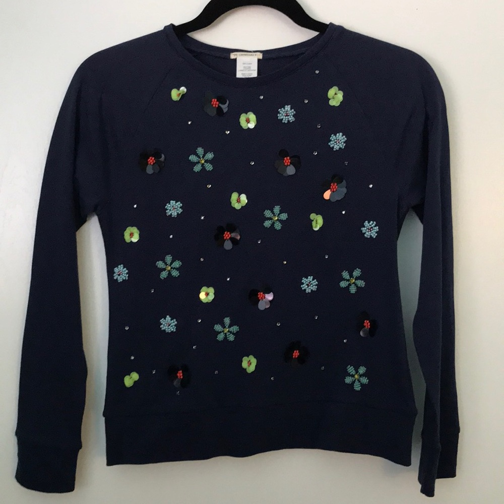 NWT Crewcuts Navy Floral Beaded Sweatshirt Sz K 14